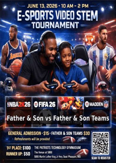 Fathers Day Video Game Competition Flyer. June 13, 2026, 10 AM