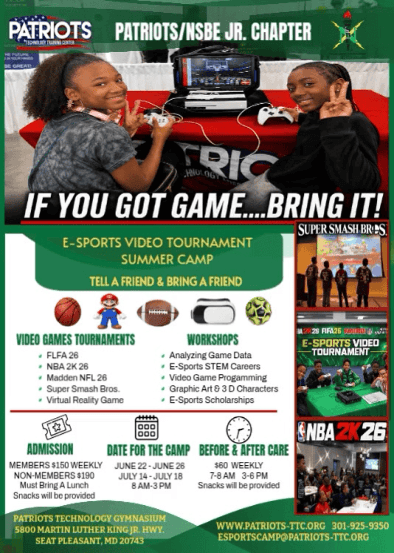 Patriots E-Sports Summer Camp 2026 Flyer