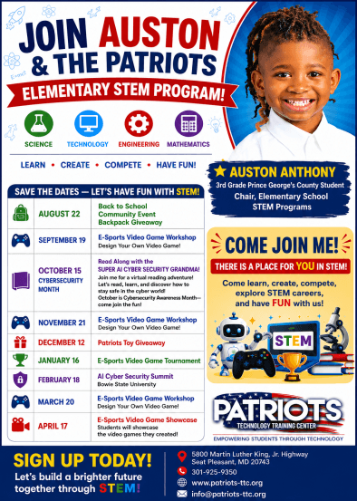 Join Auston & The Patrots - Elementary STEM Program Flyer
