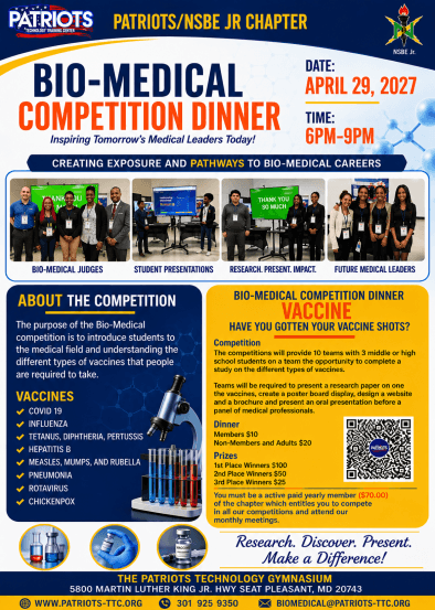 Bio-Medical Competition and Dinner Flyer - April 29th, 2027